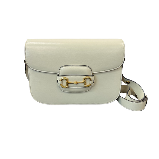 GUCCI 1955 Horsebit Medium White Leather Saddle Bag | 98% New | Authentic Luxury