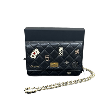 CHANEL 2.55 WOC Black Caviar with Gold-Tone CC Logo Chain Wallet