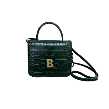 Balenciaga Green & Gold B Bag Croc-Embossed Top Handle Bag | 98% New | Authentic Luxury