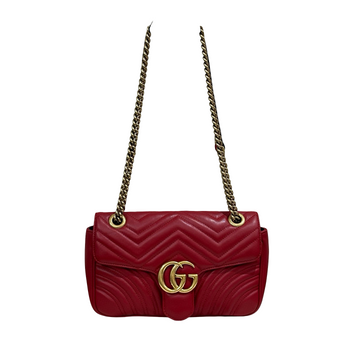 Gucci GG Marmont 26 Red Leather Shoulder & Crossbody Chain Bag | 98% New | Authentic Luxury