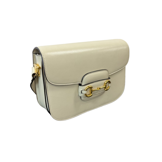 GUCCI 1955 Horsebit Medium White Leather Saddle Bag | 98% New | Authentic Luxury