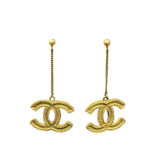 CHANEL 14C Gold Double-C Chain Stud Earrings