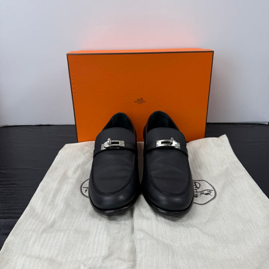 HERMÈS Black & Silver Destin Kelly Leather Shoes – Size 39