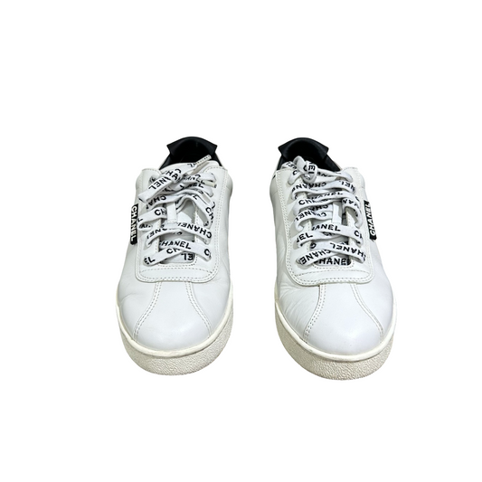 CHANEL Letter Shoelace White Sneakers – Size 36