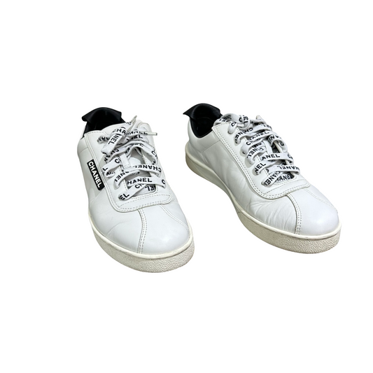 CHANEL Letter Shoelace White Sneakers – Size 36