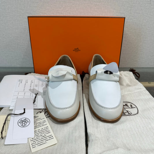 HERMES Kelly Color-Block Silver Buckle Loafers -size38