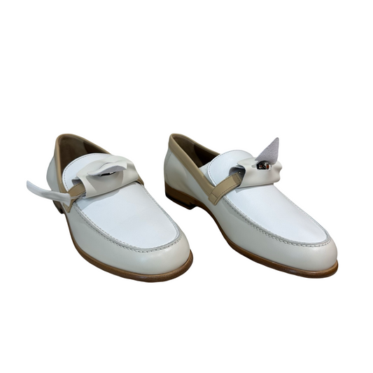 HERMES Kelly Color-Block Silver Buckle Loafers -size38